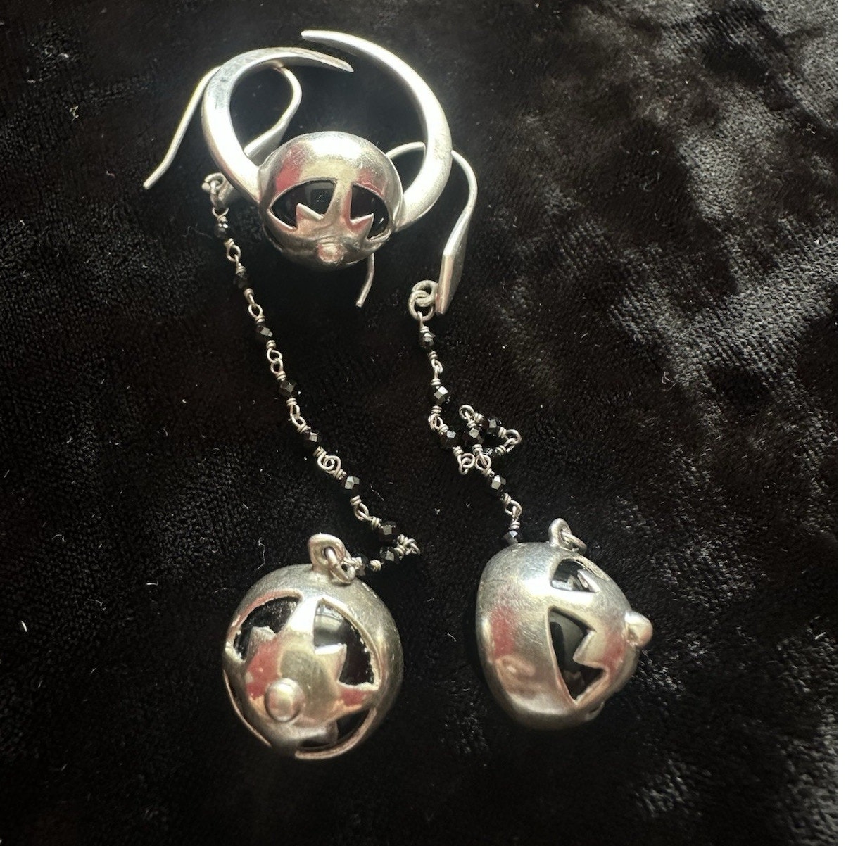 Black Onyx Adjustable Ring And Dangle Earrings Set In 925 Silver